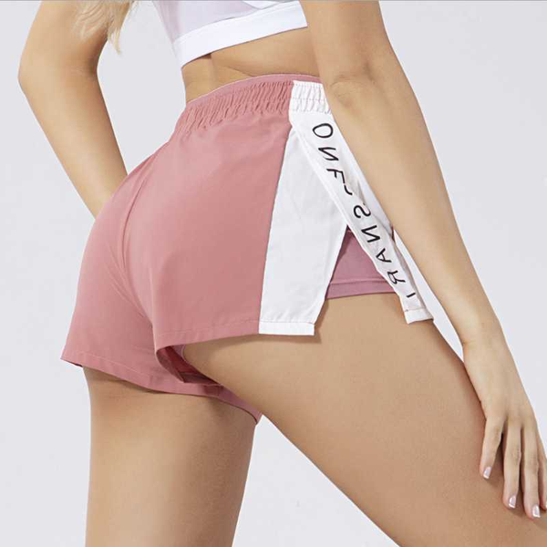 

7307 sports shorts for women summer side slit letter print running shorts women yoga run jogging training fitness jogger, Black;blue