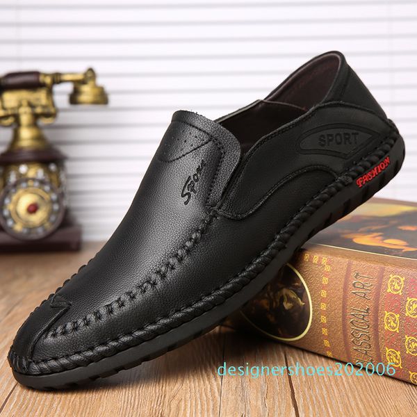 

2020 new men's leather casual shoes autumn winter genuine leather men loafers male flats shoes loafers handmade l29, Red;white