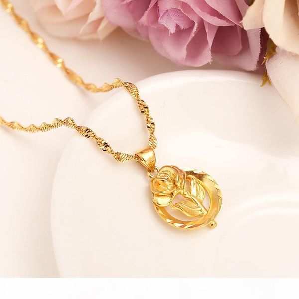 

l dubai pendant women pendant necklace 14 k fine gold gf girls party jewelry africa arabrose sweetheart rose flower gifts, Silver