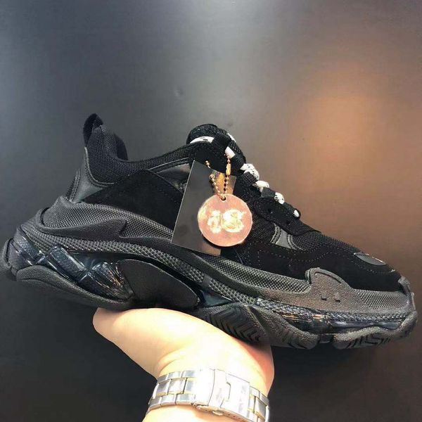 

2triple s shoes men blue triple s sneaker women platform leather casual shoes low lace up sneakers with clear sole d01, Black