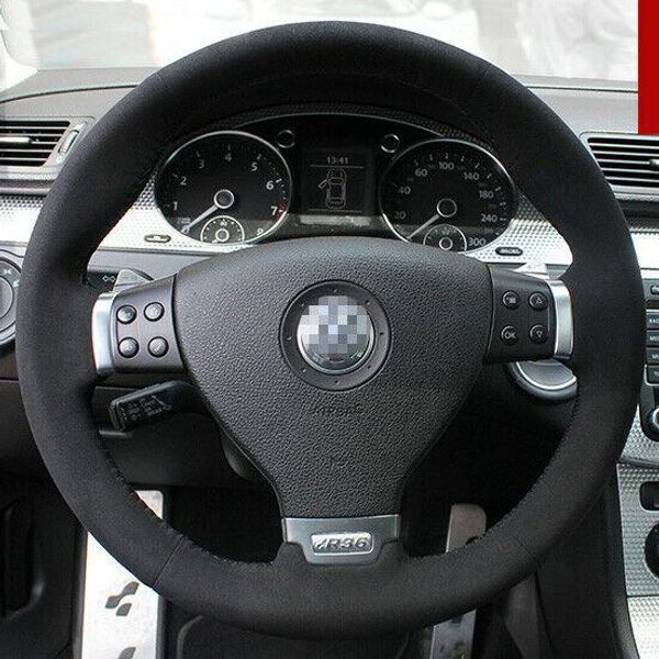 

for volkswagen r36 diy hand sewing steering wheel cover black suede