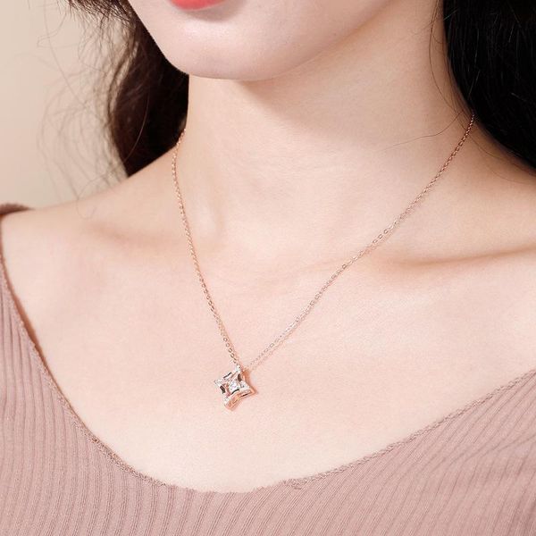 

cross-border trade explosion models s925 sterling silver necklace quadrangular beating clavicle chain pendant pendants female stars smart