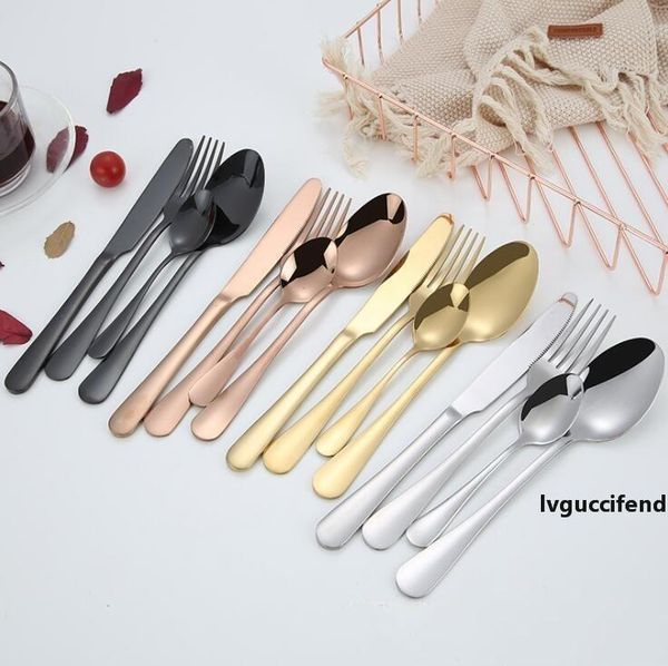 

stainless steel flatware sets western tableware knife fork spoon teaspoon cutlery set matte 4 colors outdoor portable tablewares lxl882