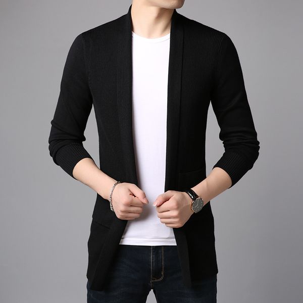 

men's sweaters autumn and winter fashion men elegant woollen sweater knitted cardigan wear mid-length, White;black