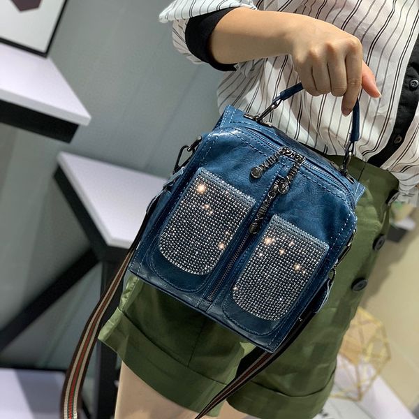 

fashion rhinestone women's hand shoulder 2019 new fashion multi-purpose korean all-match shoulder messenger bag hand bag 9658, White