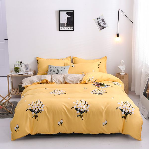 

flowers plant style/ duvet cover ru us au size yellow bedding set  king size bed set bed sheet/linen pillow shams 3/4pcs