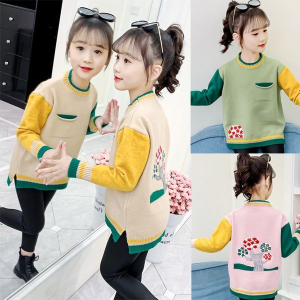 

2020 новая среда девушки и top свитер большой детский мультфильм контраст цвета крючком западный стиль девушка пуловер свитер топ, Blue