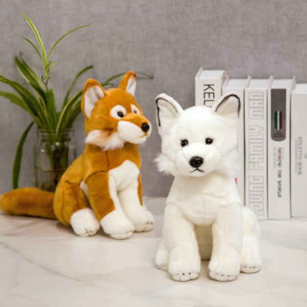 brinquedo 28 centímetros Simulação Fox Dog Plush criativas Realistic animal Sentando bonecas de pelúcia brinquedos macios para a menina Crianças Presente de aniversário