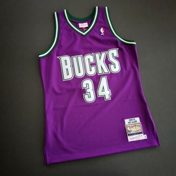 

100% stitched ray allen mitchell & ness 2000 2001 bucks jersey size xs-5xl mens throwbacks basketball jerseys, Gray