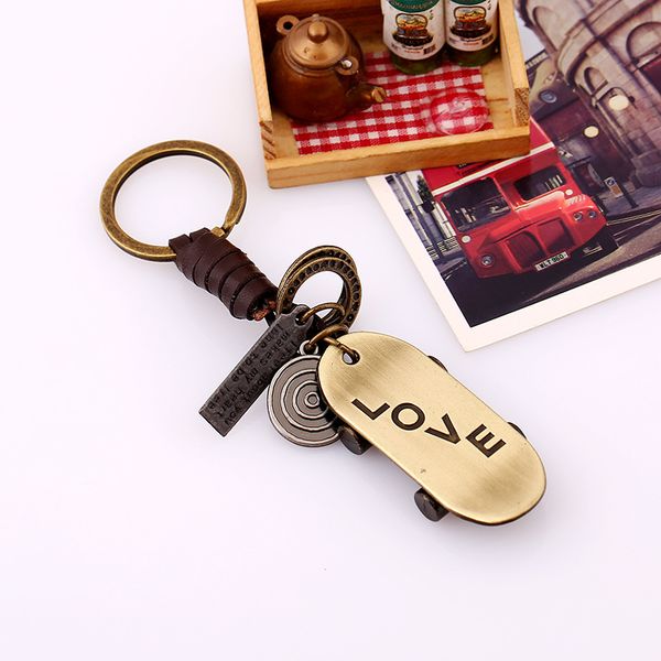 

love skateboard keychain antique silver letter tag keychain weave key chain key rings fashion jewelry will and sandy drop ship, Slivery;golden