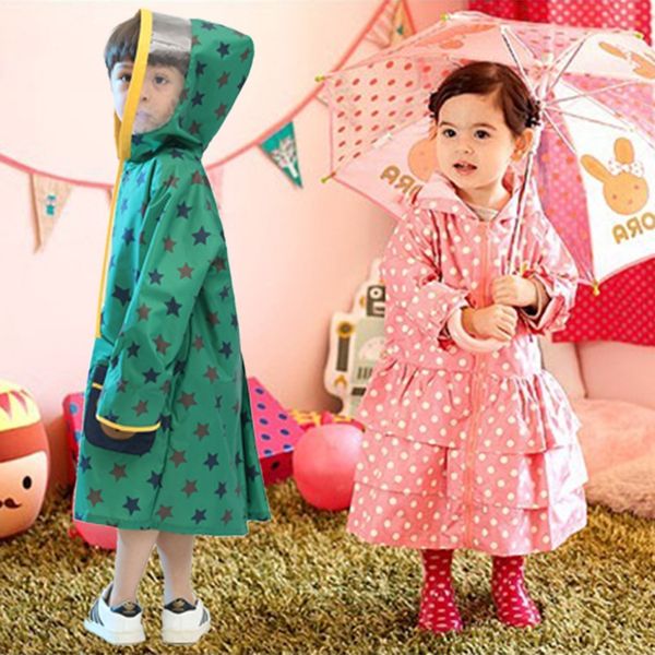 

lindamomo korean pink rabbit green star children's raincoat children's poncho boys and girls cloak cloak, Red;brown