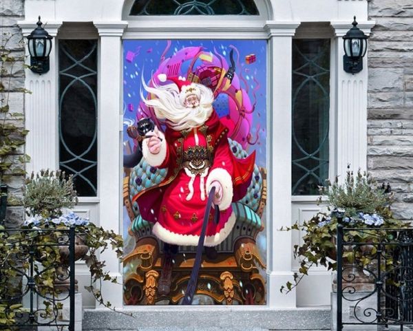 

2020 smt027 christmas cart old man sticker 3d simulation door sticker removable waterproof wall sticker bedroom living room diy