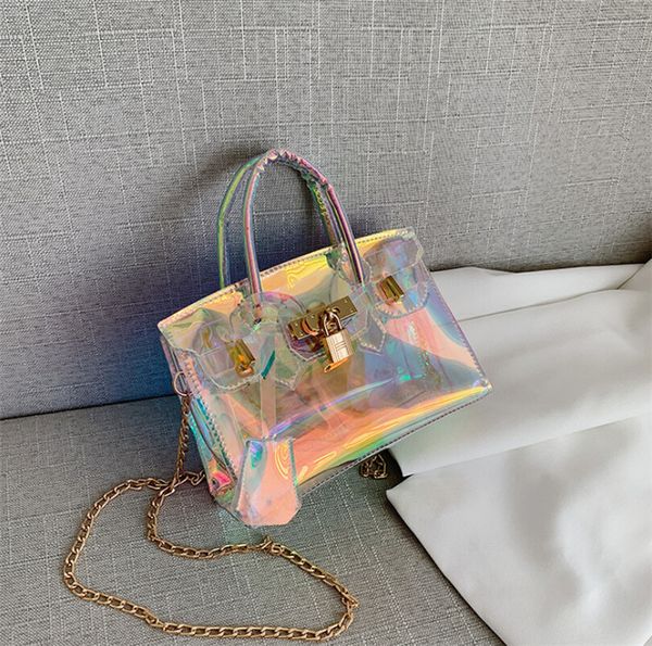 

laser transparent jelly bag chain bag for women fashion color-changing pvc shoulder small square crossbody messenger handbag