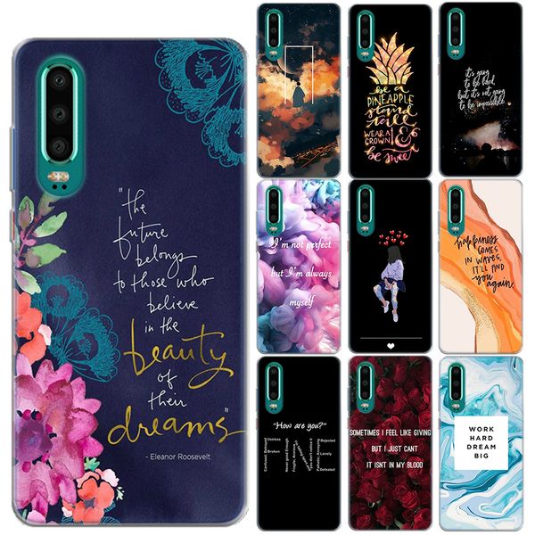 

котировки цветочные unicorn мягкий чехол для тпу coque huawei p30 lite p30 pro p20 цветы cat ананас кремния крышка для p40 случаев mix color