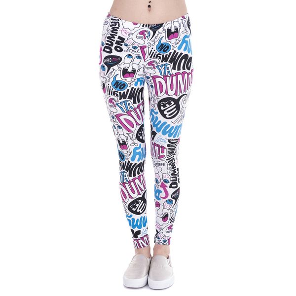 

brand new fashion women leggings dummy doodle printing leggins fitness legging high waist woman pants, Black