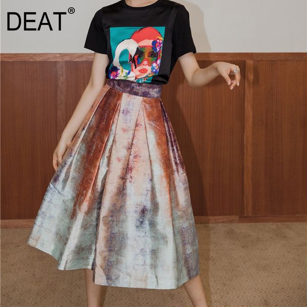 

deat] high elastic waist printed hit color big hem half-body skirt women fashion tide new spring summer 2020 13t38405s, Black