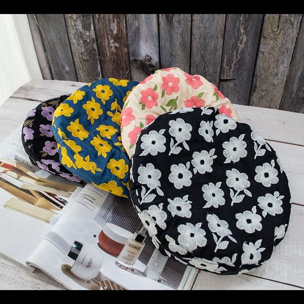 

zxqg7 female korean painter's hat beret three-dimensional flower embroidery beret all-match western style p concave style painter hat f, Blue;gray