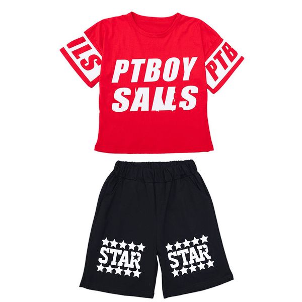 

мальчик мода лето с короткими рукавами + брюки 2pcs sets 2020 новый детские печати наборы для подростков хип-хоп танцы одежда, Black;blue