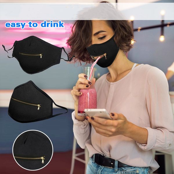

1pc washable protective mask men & women reusable zipper mask easy to drink face masks cover protect washable mask, Silver