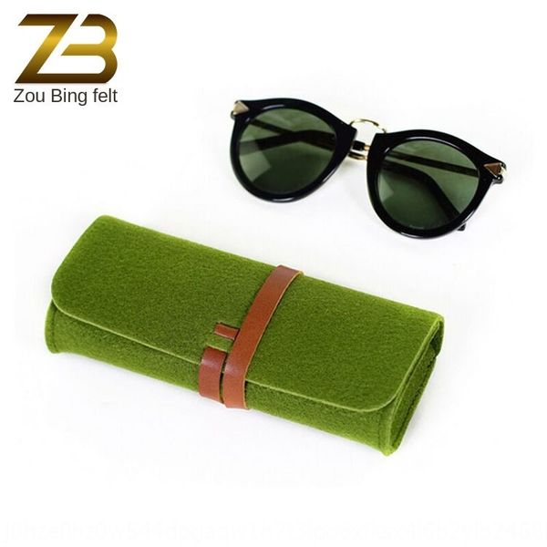 

new style simple sun felt creative sunglasses bag bundled felt glasses bag can be fixed, Blue