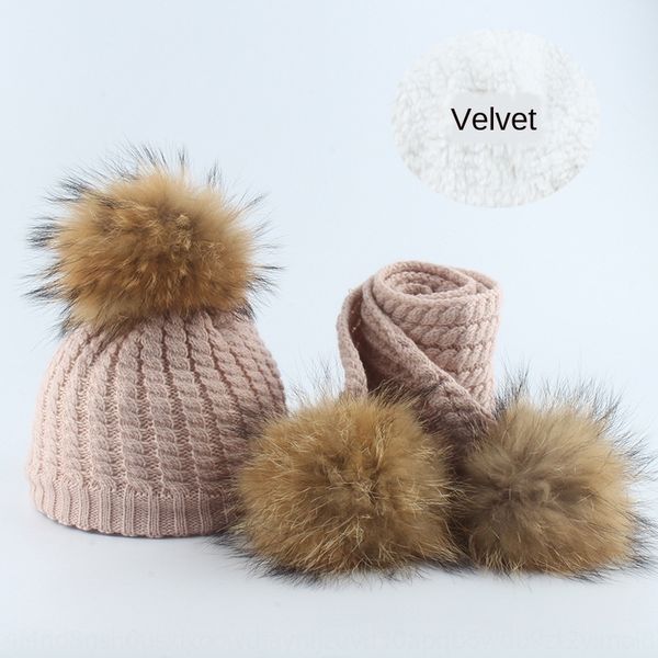 

children's silk wool warm knitted ball wool hat scarf set new velvet warm small twist knitted hat, Blue;gray