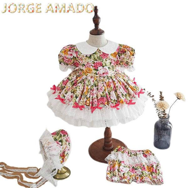 

spanish style kids dresses for girls lace floral short sleeve princess girls dresses bubble skirt baby clothes e20201, Red;yellow