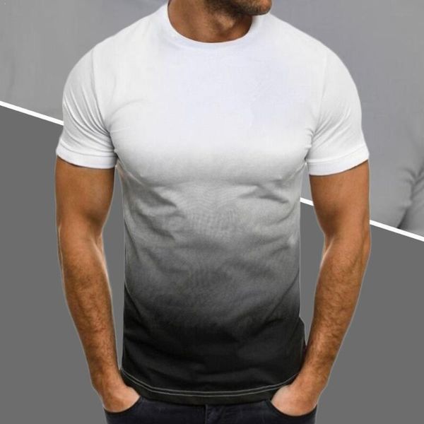 

fashion half short sleeves fashion 3d gradient short-sleeved plus tshirt neck 2020 t-shirt summer men's clothes round cotto o9z0, Black;blue