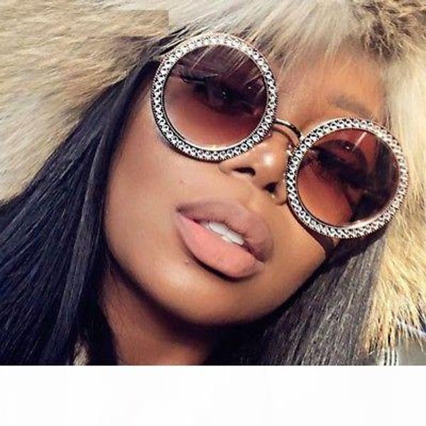 

роскошные металлические круглые очки с хрустальными 2018 роскошный итальянский бренд ретро круглые солнцезащитные очки женский черный горный, White;black