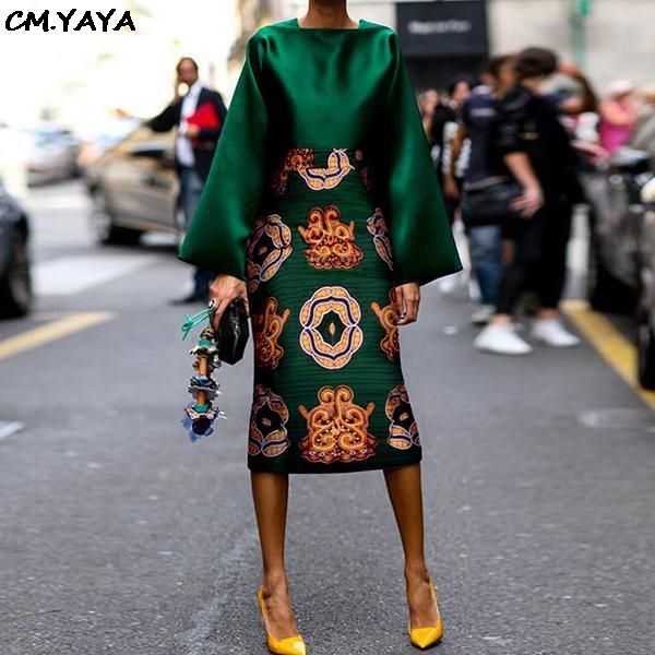 

2020 new women vintage paisley bodycon knee length midi skirts flare sleeve blouses suit 2pc set classic tracksuit dress df0625, White
