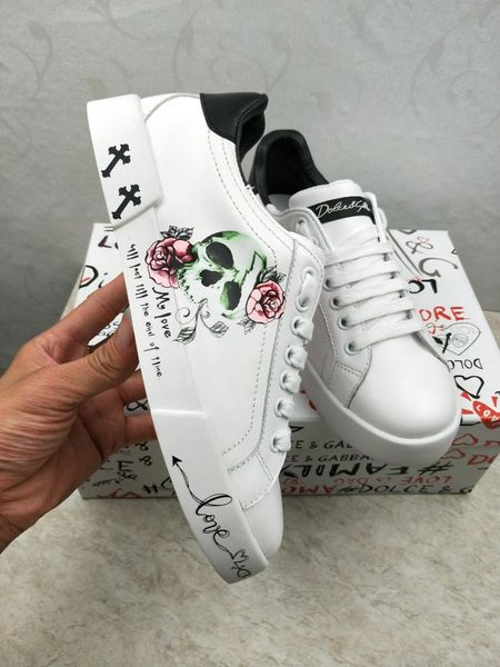 

2020y new trend leather casual shoes fashion outdoor men and women sports shoes hand-painted doodle wild couple shoes, size 35-451, Black