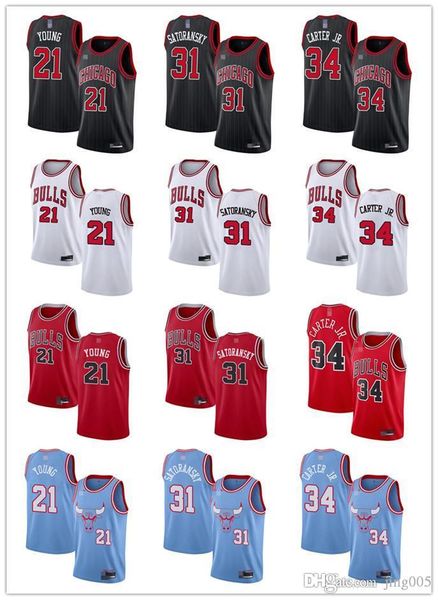 

mens женщин молодежи чикаго быки 21 фаддей young 31 саторанских 34 уэнделл картер младших черные красного обычая баскетбольных, Black;red