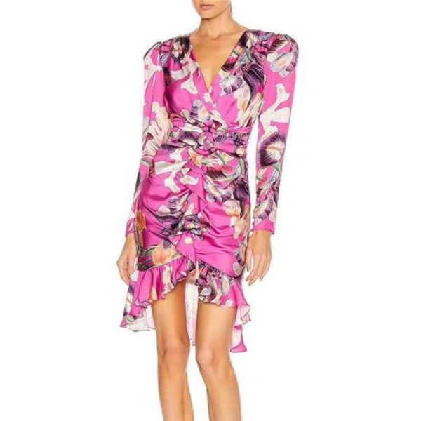 

womens floral v-neck slim dress woman summer long puff sleeve sashes ruffle dresses women button clothes, Black;gray