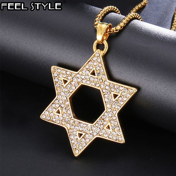 

hip hop bling iced out jewish magen star 316l stainless steel necklaces & pendants for men women jewelry, Silver