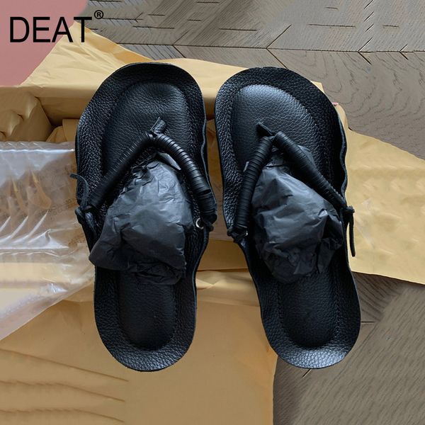 

deat] 2020 new spring summer round toe black pu leather beach outdoor flip flops slippers women shoes fashion tide 10h674