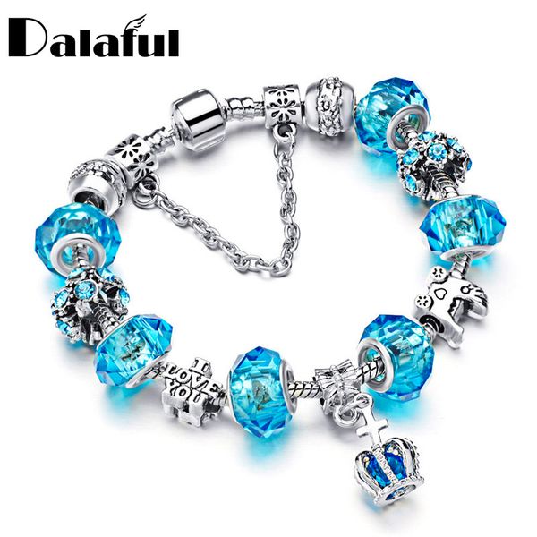 

blue crystal beads diy bracelet vintage crown bracelets & bangles for women girl gift jewelry s345, Golden;silver