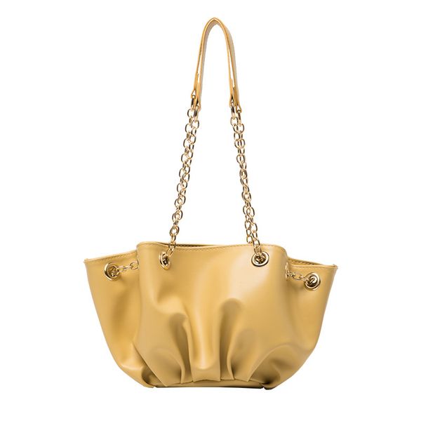 

2020 summer new bag for women fashion design pu leather chain solid bucket bag pleated solid color shoulder handbag