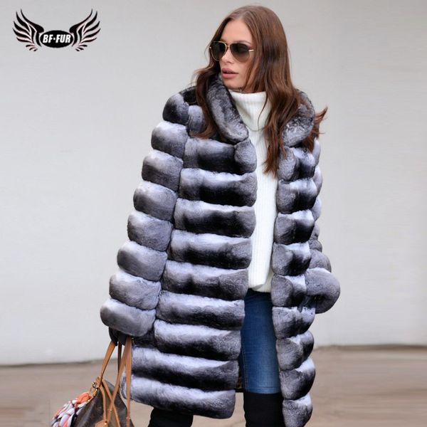 

women's fur & faux bffur natural coats for women long real rex jackets stand collar chinchilla color full pelt genuine coat 2021, Black