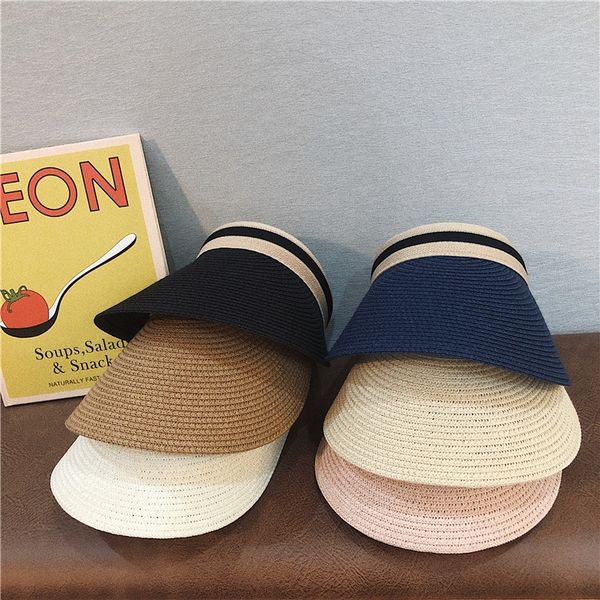 

korean ins straw woven empty cap children's summer outdoor sun leisure sunscreen hat sunscreen hat all-match, Blue;gray