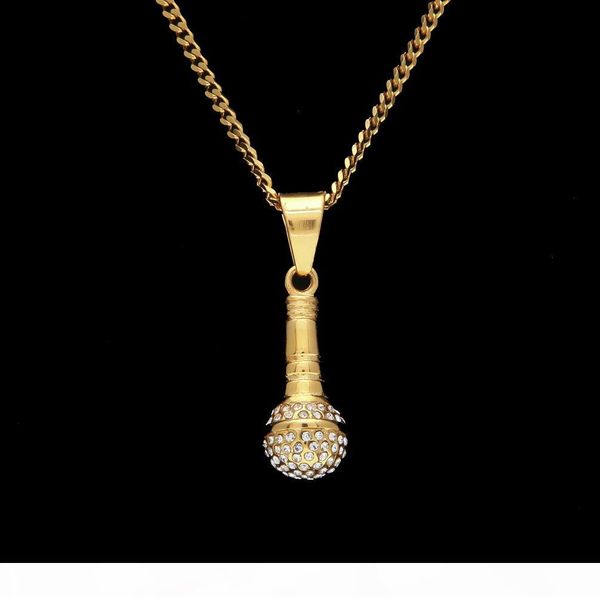 

fashion gems microphone pendant necklaces for boy hiphop jewelry luxury gold rock music accessories ing, Silver