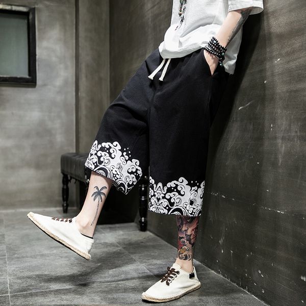 

pants men's loose straight large size wide-leg harem fashion man summer chinese-style casual shorts shorts-40, White;black
