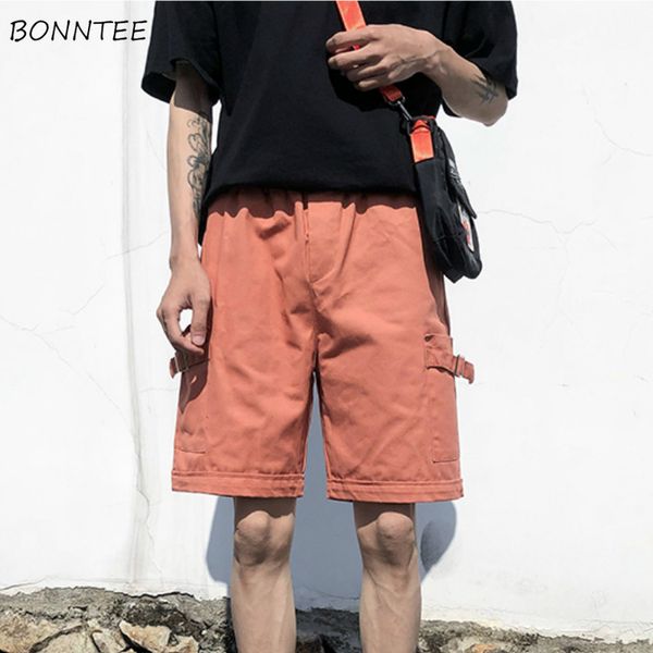 

men casual shorts solid multi pockets large size 3xl summer korean chic loose oversize cargo-shorts teen ins bf simple all-match, White;black