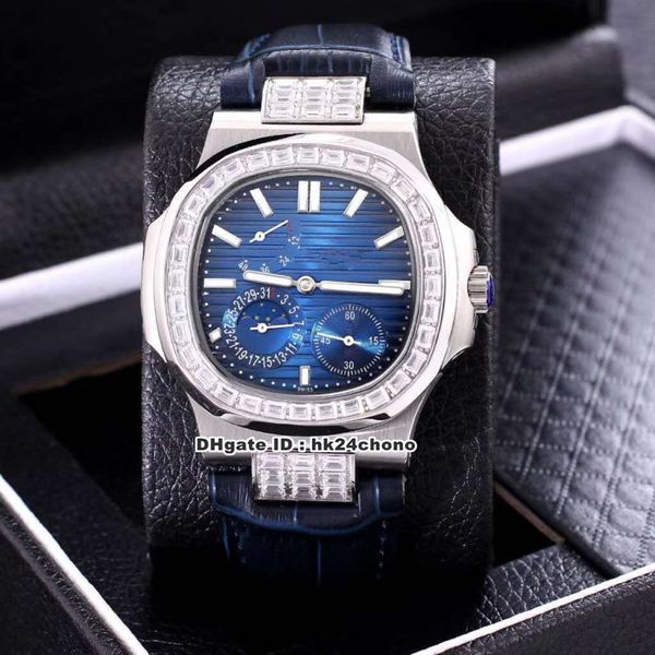 

20 styles nautilus baguette diamond moonphase power reserve automatic mens watch 5722g-001 blue dial leather strap gents sport watches, Slivery;brown