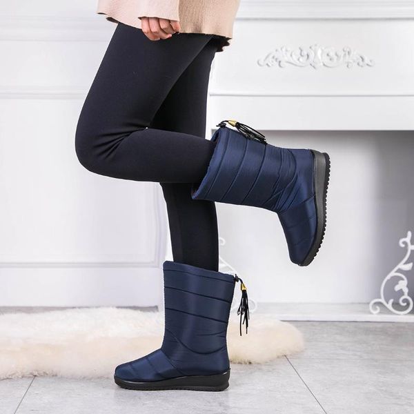 

большой размер 35-44 новый теплый снег сапоги женщины молнией платформа boots solid color waterproof mid теленок толстые fur 2020 зима, Black