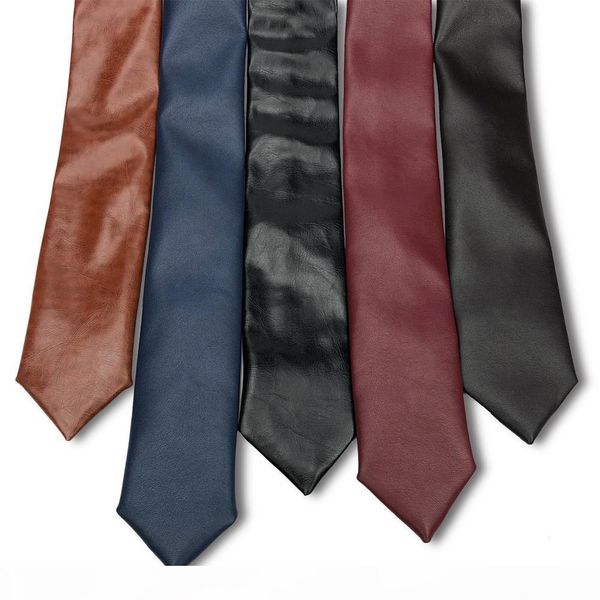 

a 2018 new leather tie pu 5 colors black brown blue luxury slim ties for men fashion skinny necktie gravata narrow brand neck tie, Blue;purple