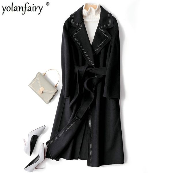 

women's wool & blends long black coat female jacket spring autumn korean elegant fashion ladies coats overcoat women manteau femme 1026