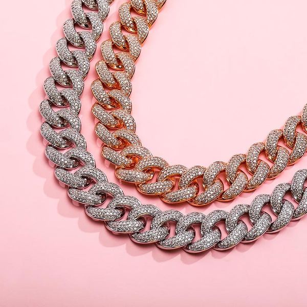 

18mm heavy diamond cuban link chains shiny cubic zirconia silver plated jewelry copper necklace hip hop