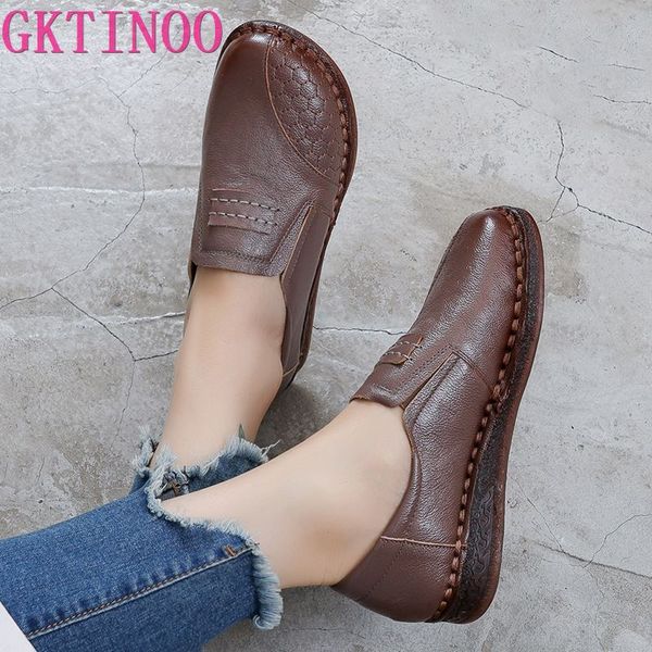 

gktinoo 2020 fashion women shoes genuine leather loafers women casual shoes mother soft comfortable flats non-slip, Black