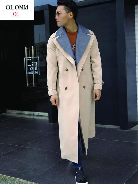 

men's wool & blends olomm korean style design double-layer lapel long trench coat double breasted fashion 1602, Black