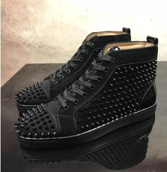 

2019 конструктор шип шипованной заклепки nail red дно кроссовки кожа случайной loafer обувь замша роскошных мужчины женщина кроссовки с коро, Black