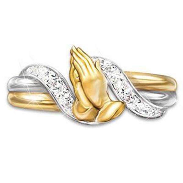 

aprilgrass brand new come religious pray ring bands fashion two tone with micro paved double hands design daily accessories wholesale lots, Silver